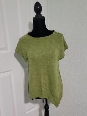 Eileen Fisher Organic Linen/Cotton Slub Asymmetric Drop Hem Tunic Top Size L/P